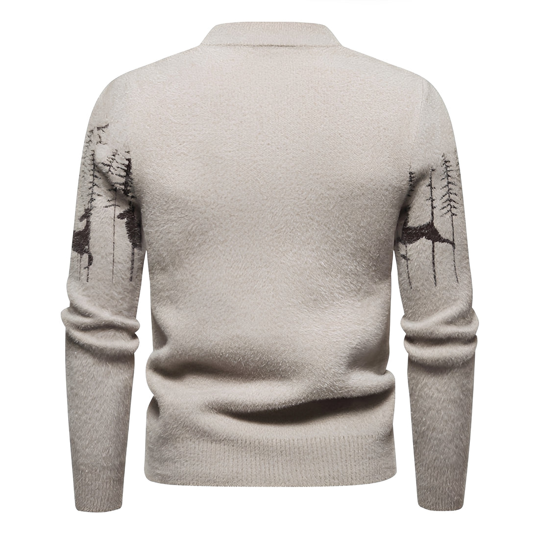 Suéter para hombre con diseño navideño de ciervo y bosque, corte regular