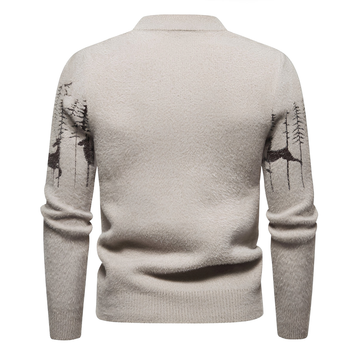 Suéter para hombre con diseño navideño de ciervo y bosque, corte regular