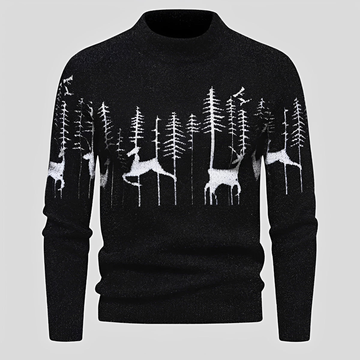 Suéter para hombre con diseño navideño de ciervo y bosque, corte regular