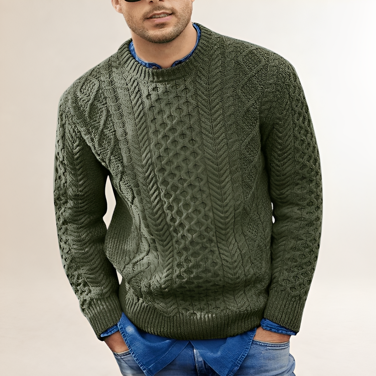Suéter para hombre con diseño texturizado cuello redondo ajuste regular estilo casual