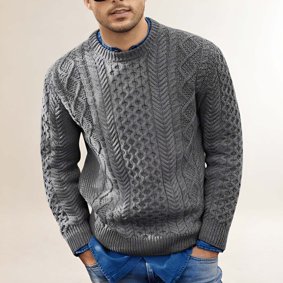 Suéter para hombre con diseño texturizado cuello redondo ajuste regular estilo casual