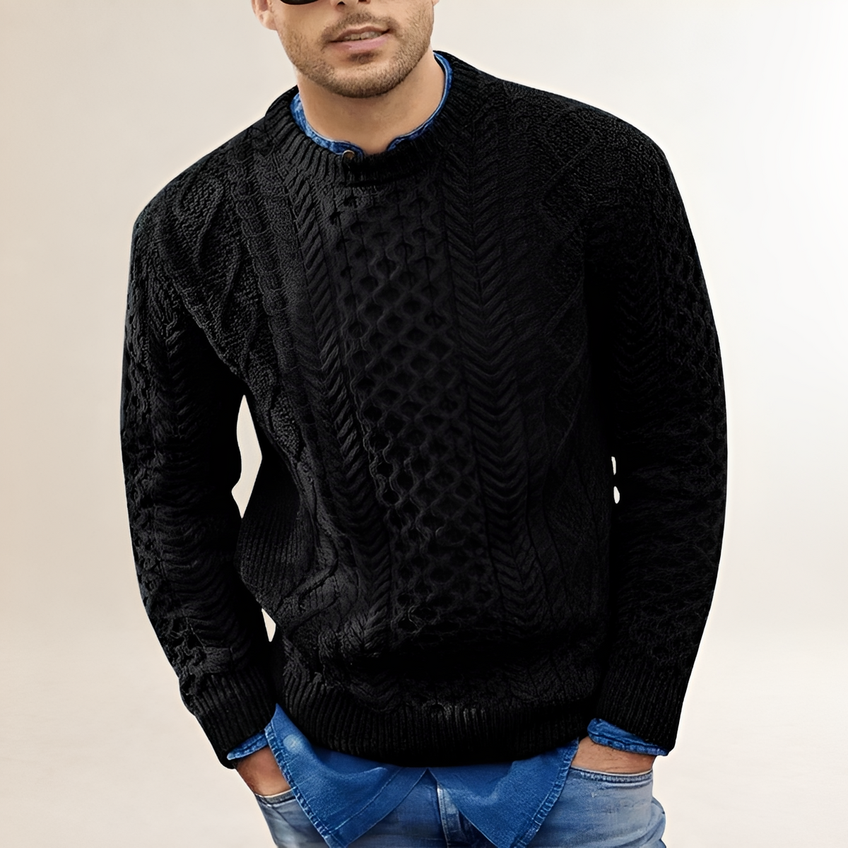 Suéter para hombre con diseño texturizado cuello redondo ajuste regular estilo casual