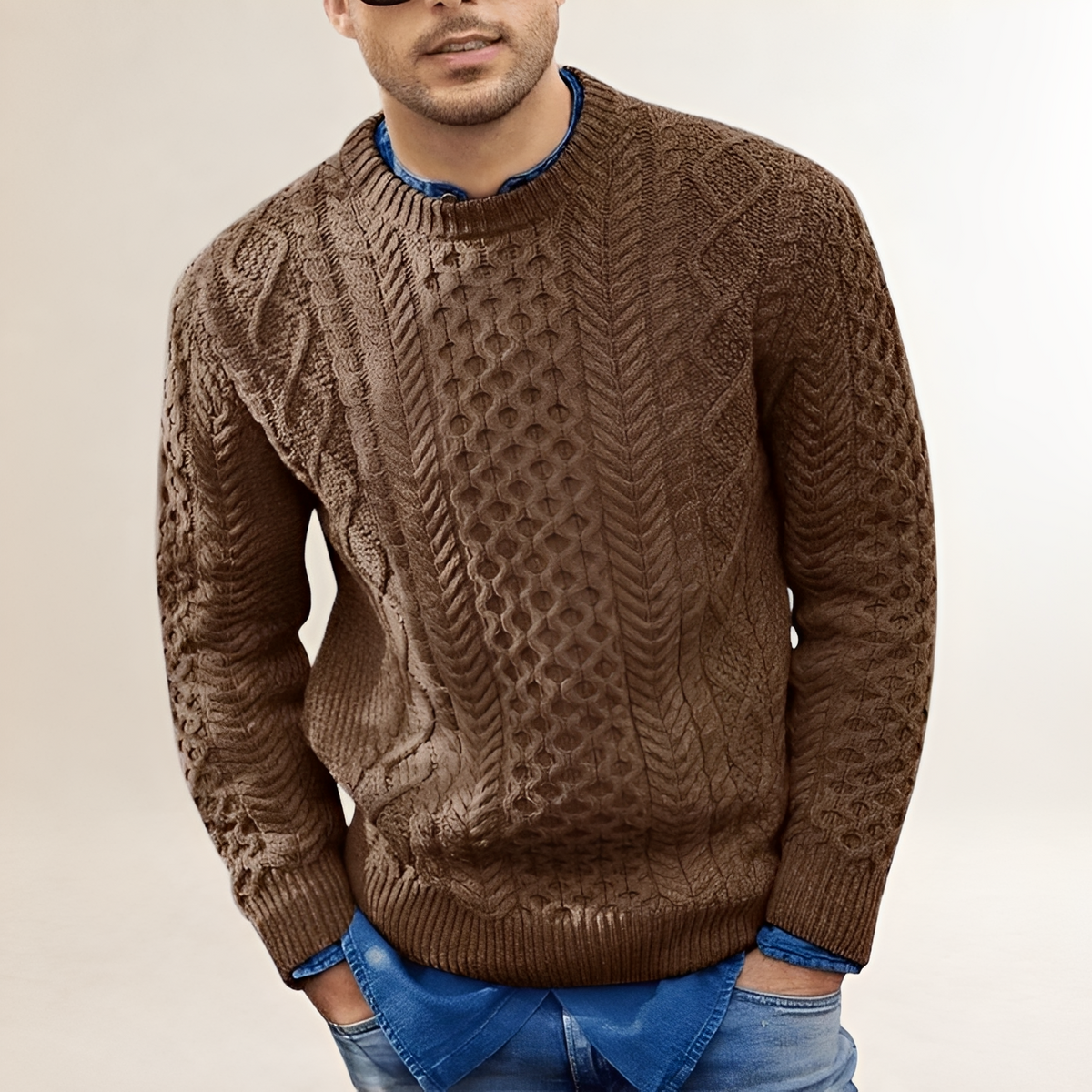 Suéter para hombre con diseño texturizado cuello redondo ajuste regular estilo casual