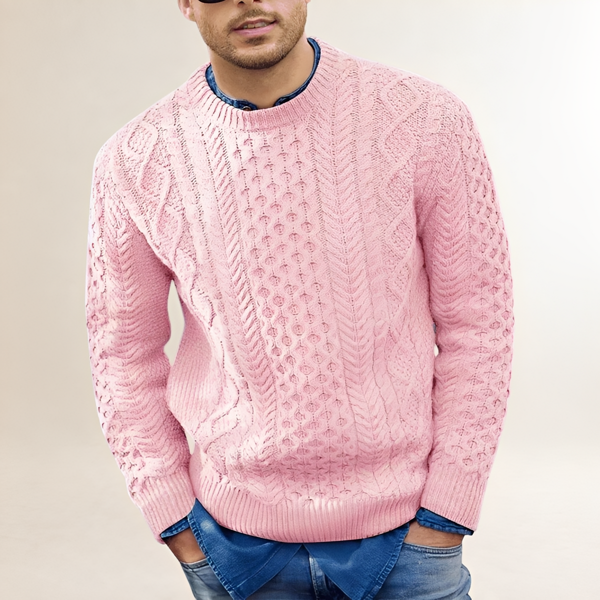 Suéter para hombre con diseño texturizado cuello redondo ajuste regular estilo casual
