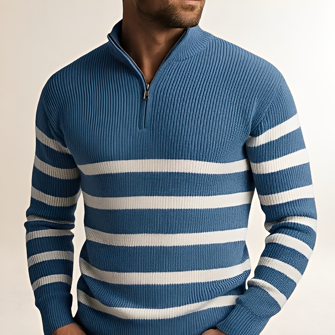 Suéter para hombre con medio-zip y rayas llamativas ajuste cómodo