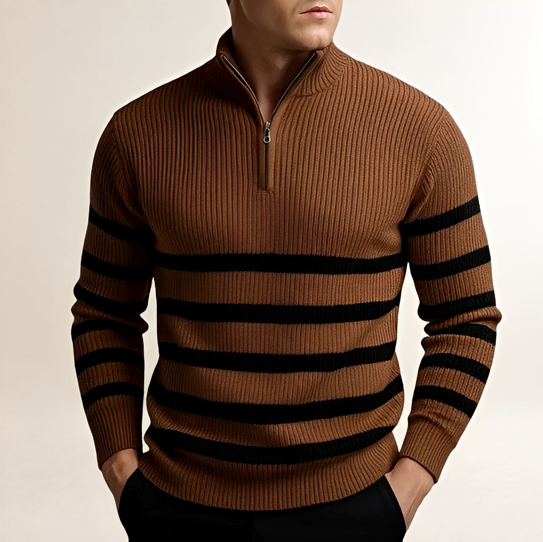 Suéter para hombre con medio-zip y rayas llamativas ajuste cómodo