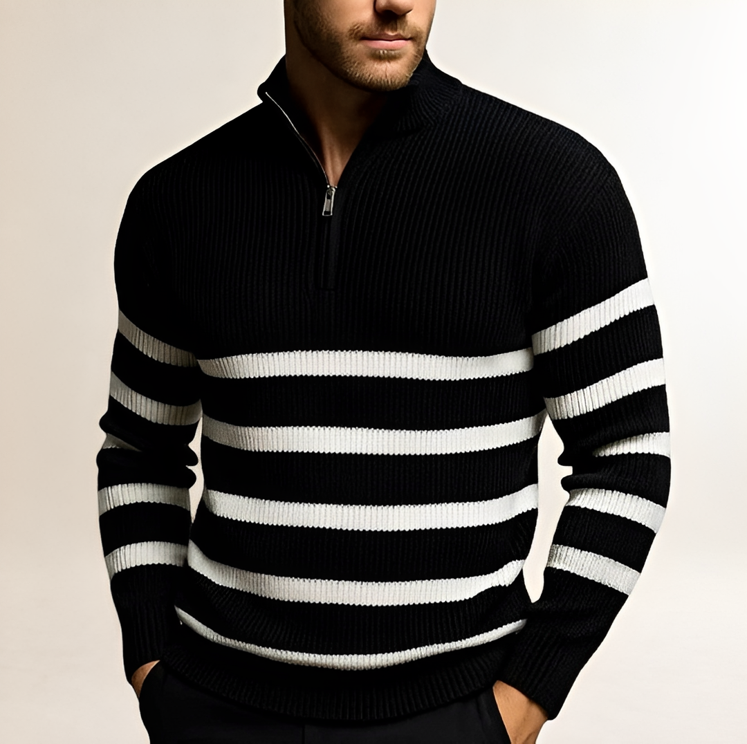Suéter para hombre con medio-zip y rayas llamativas ajuste cómodo