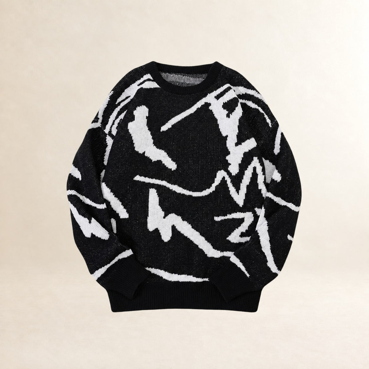 Suéter para hombre con patrón abstracto cuello redondo puños acanalados ajuste regular