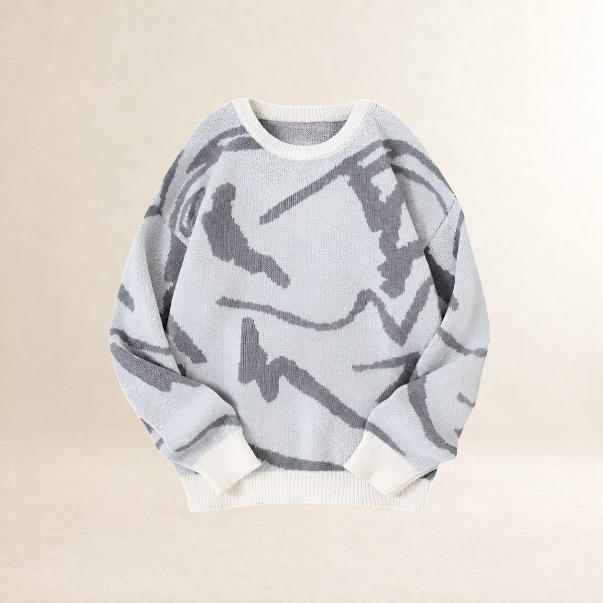 Suéter para hombre con patrón abstracto cuello redondo puños acanalados ajuste regular