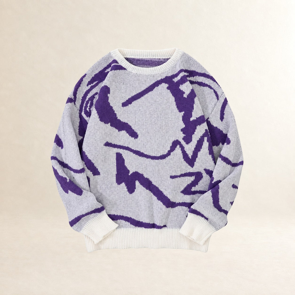 Suéter para hombre con patrón abstracto cuello redondo puños acanalados ajuste regular