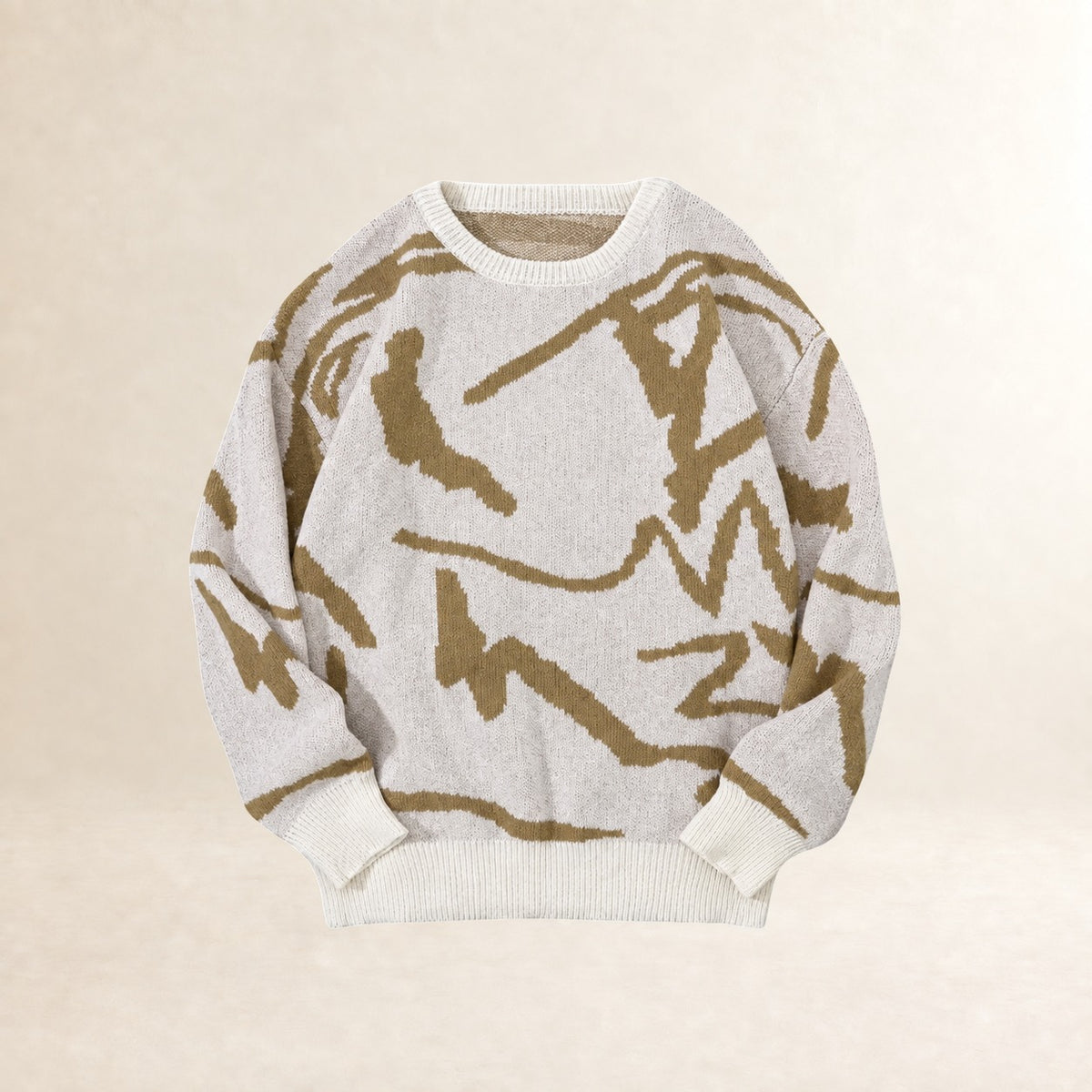 Suéter para hombre con patrón abstracto cuello redondo puños acanalados ajuste regular