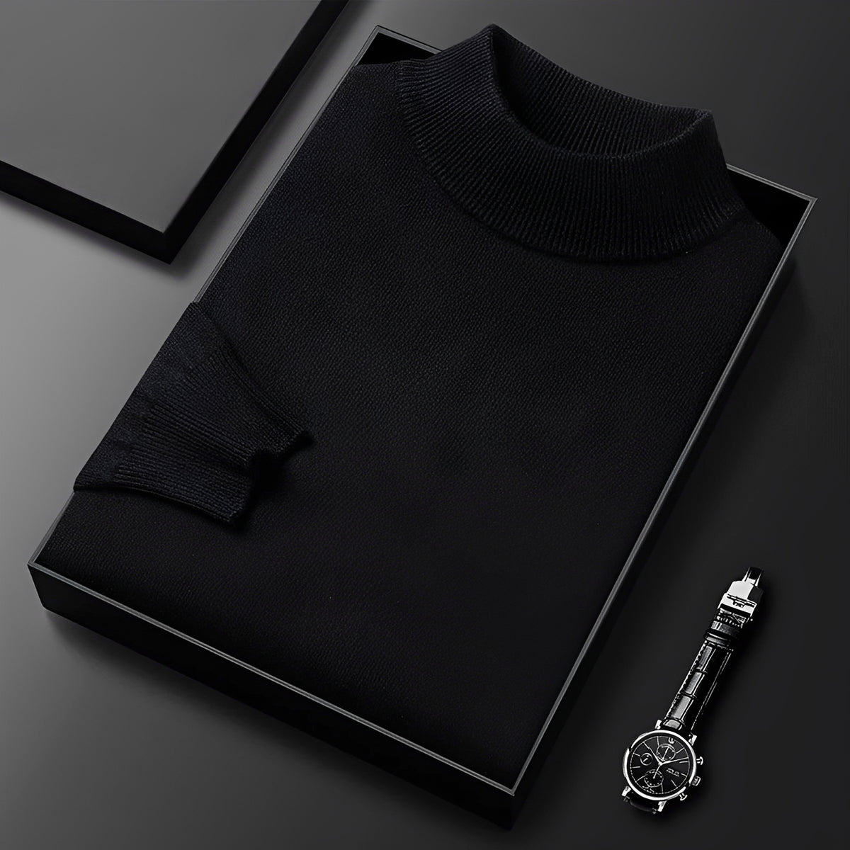 Suéter para hombre de cuello alto con puños acanalados y corte moderno