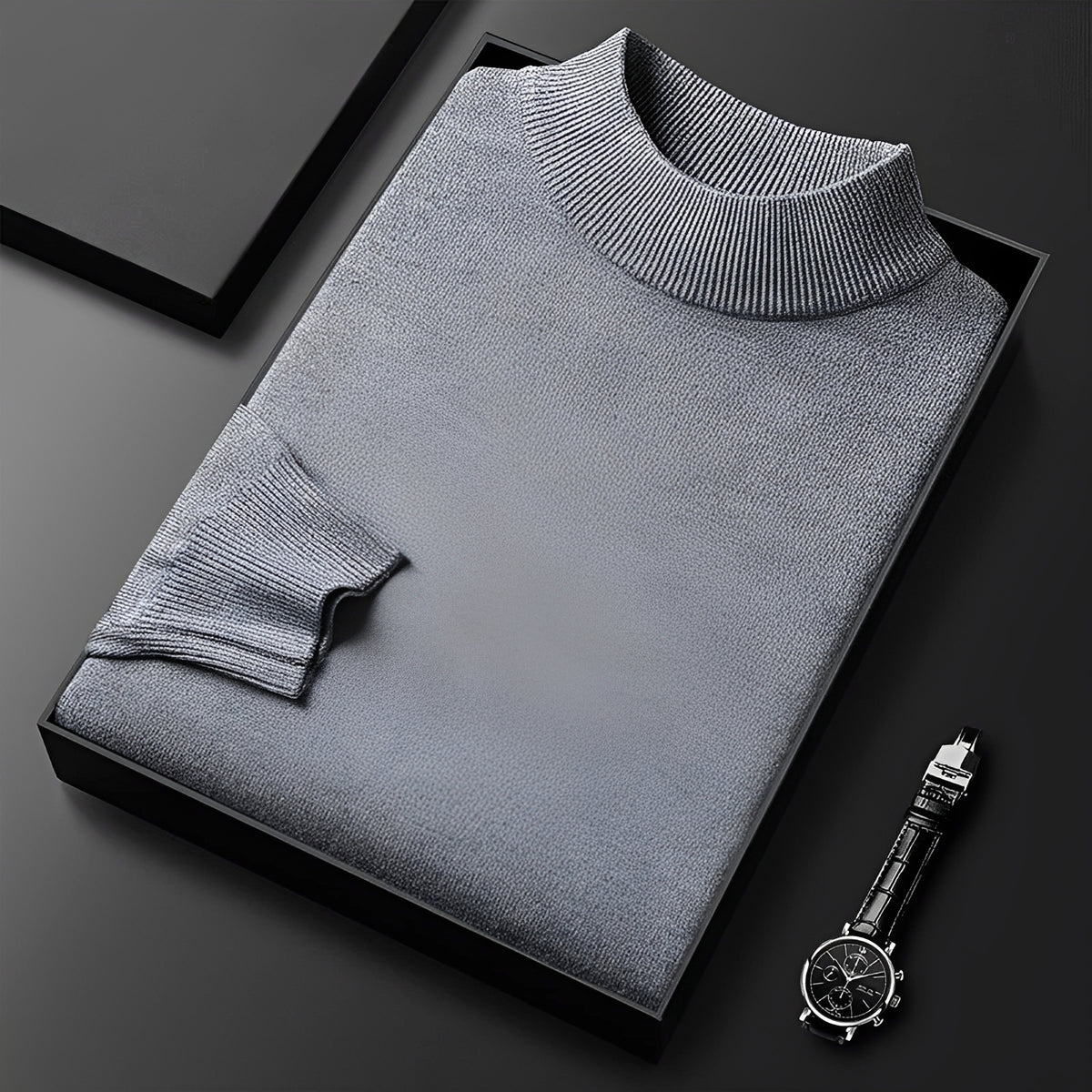 Suéter para hombre de cuello alto con puños acanalados y corte moderno