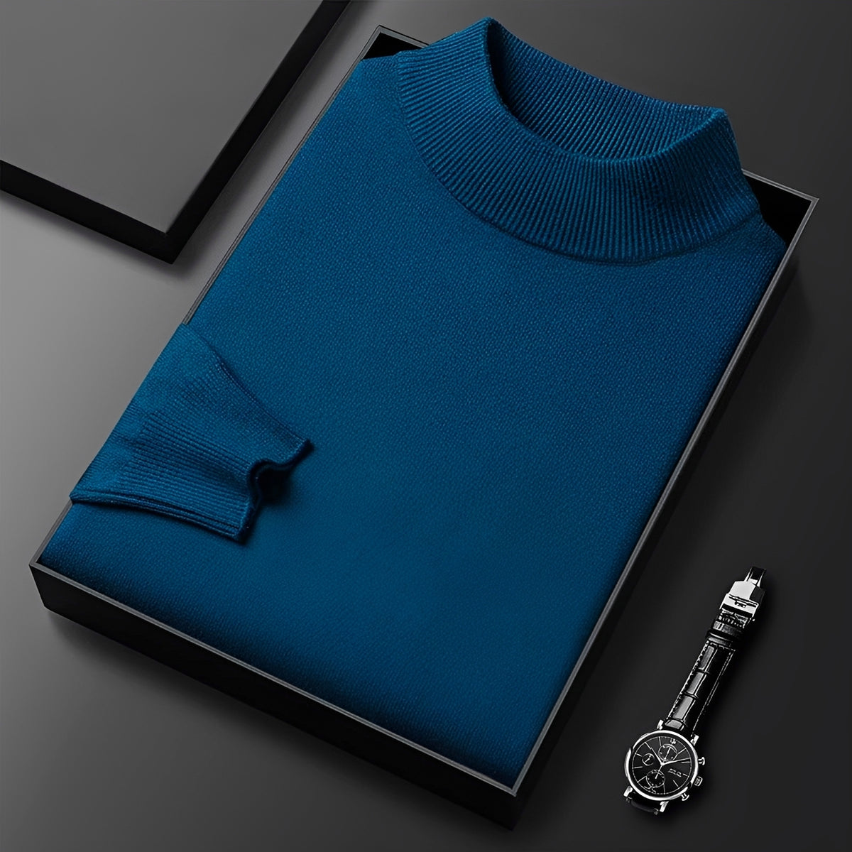 Suéter para hombre de cuello alto con puños acanalados y corte moderno