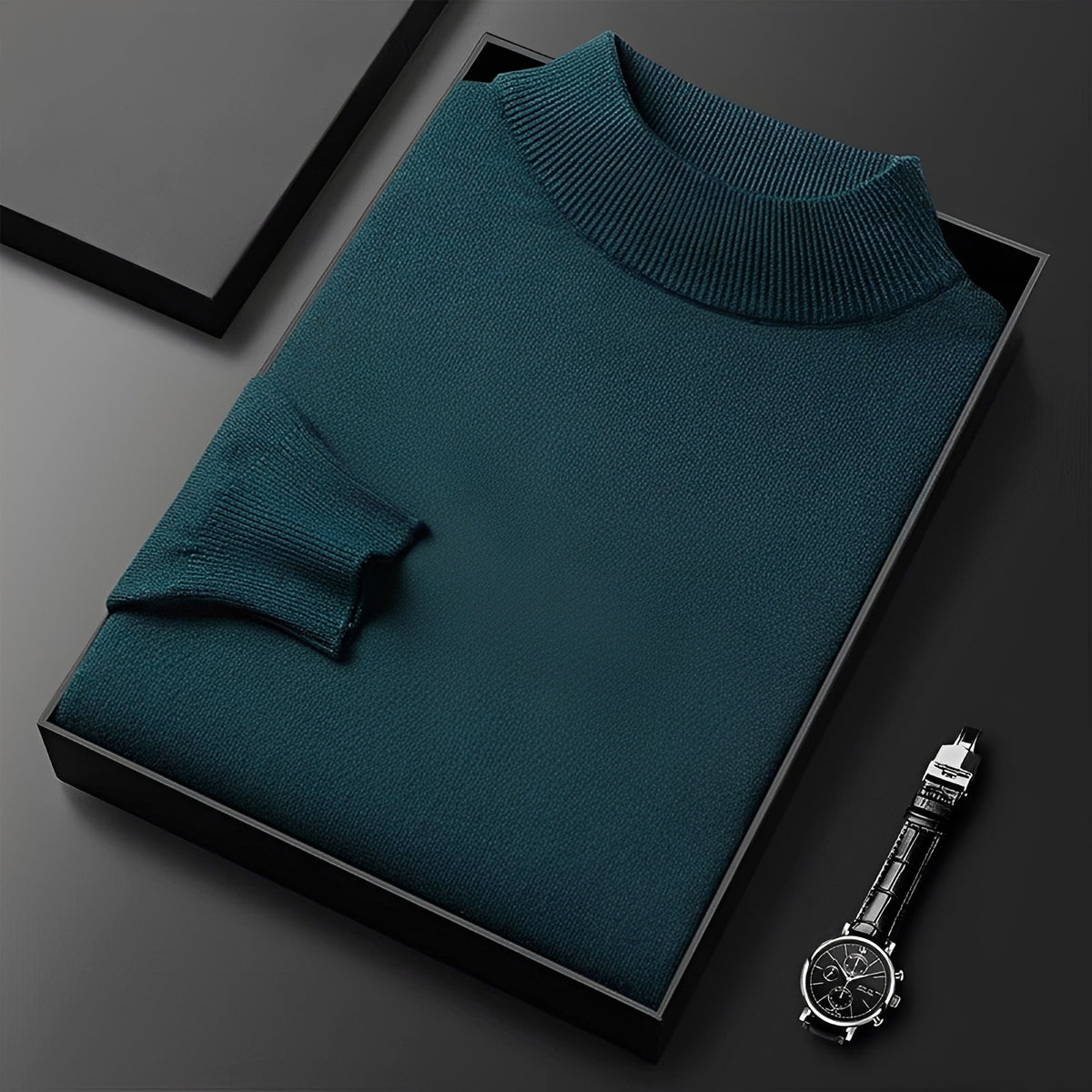 Suéter para hombre de cuello alto con puños acanalados y corte moderno