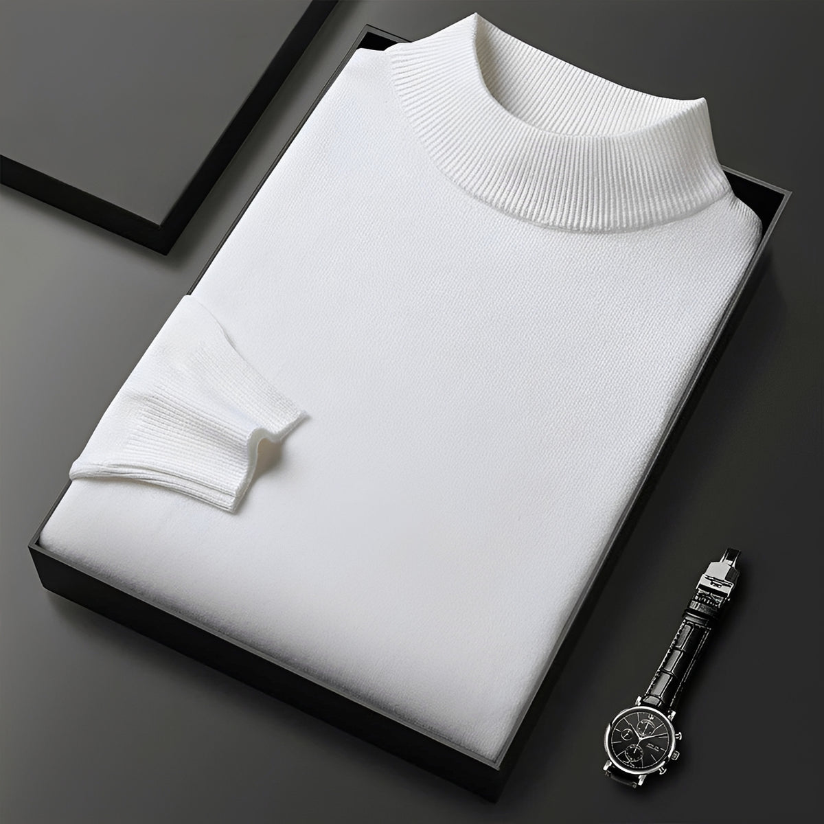 Suéter para hombre de cuello alto con puños acanalados y corte moderno