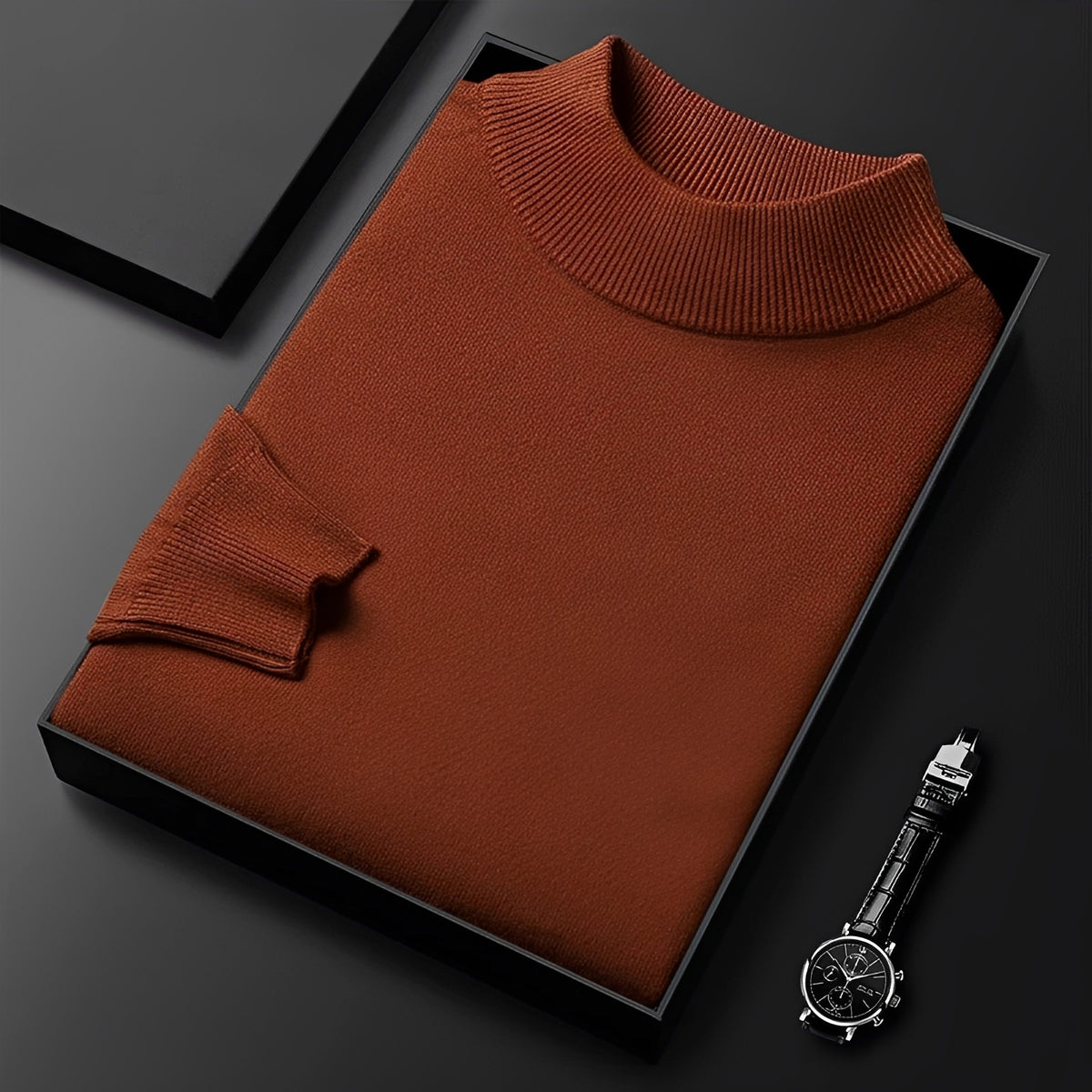 Suéter para hombre de cuello alto con puños acanalados y corte moderno