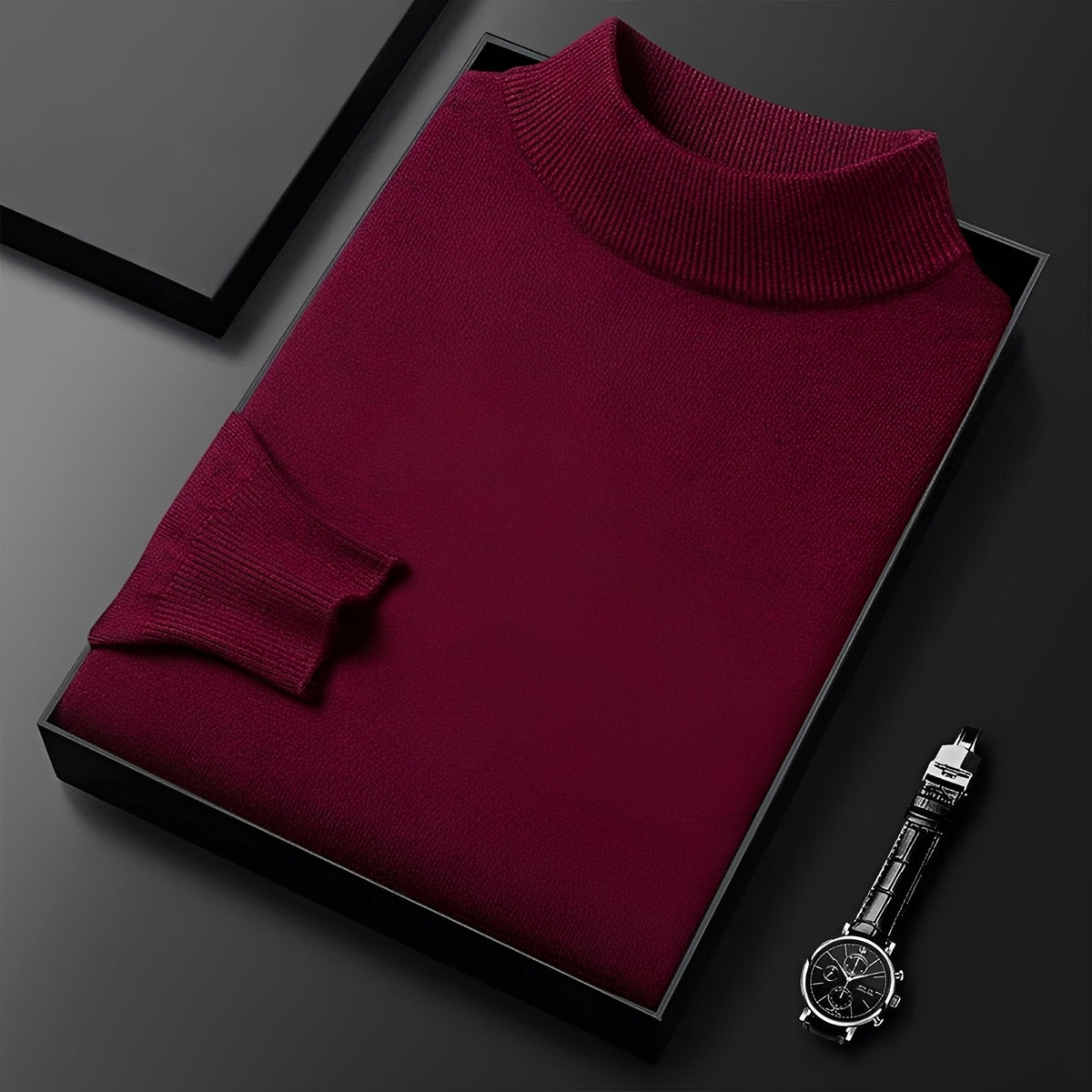 Suéter para hombre de cuello alto con puños acanalados y corte moderno