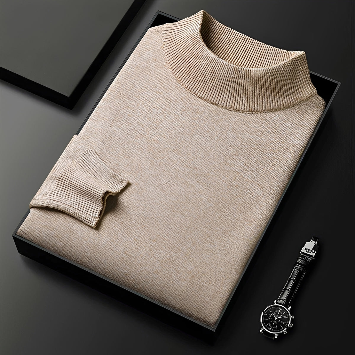 Suéter para hombre de cuello alto con puños acanalados y corte moderno