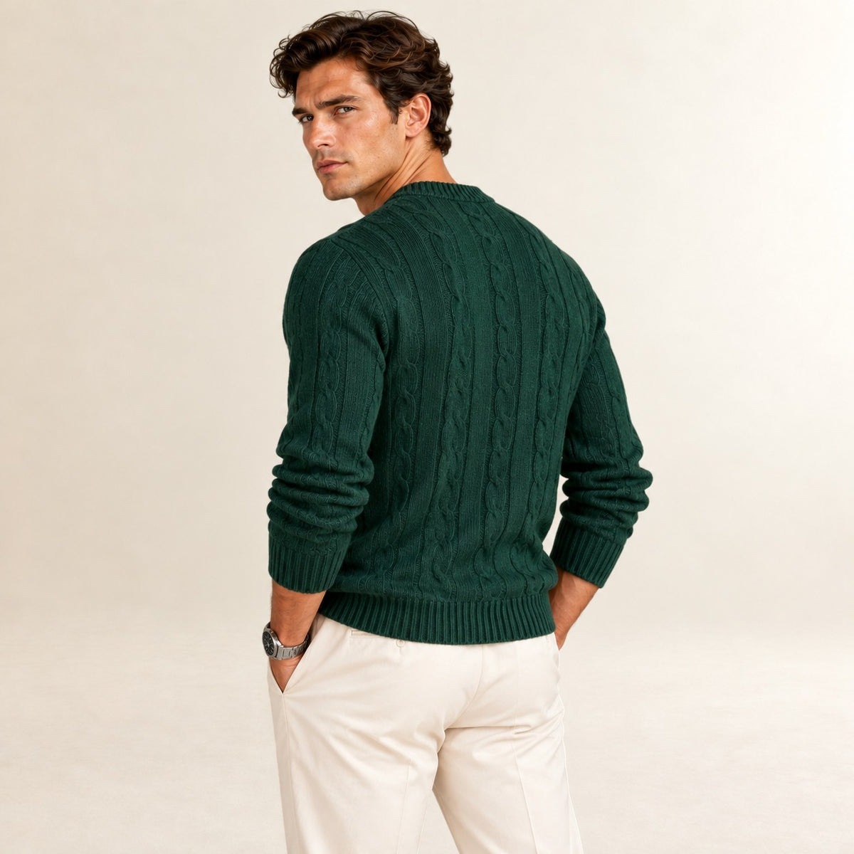 Suéter para hombre de cuello redondo, corte ajustado y puños elásticos con diseño texturizado