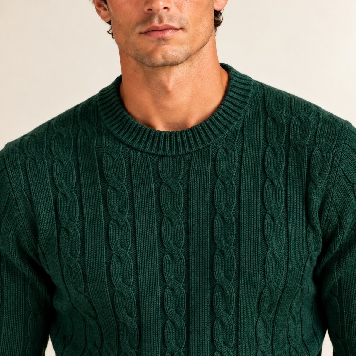 Suéter para hombre de cuello redondo, corte ajustado y puños elásticos con diseño texturizado