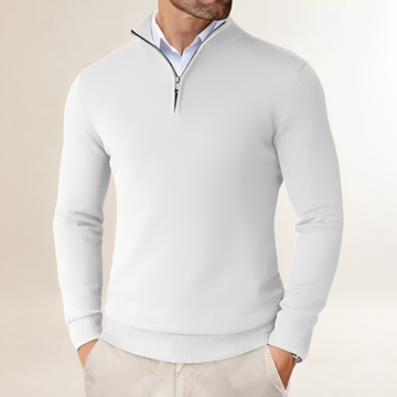 Suéter para hombre de medio-zip con ajuste clásico y puños acanalados
