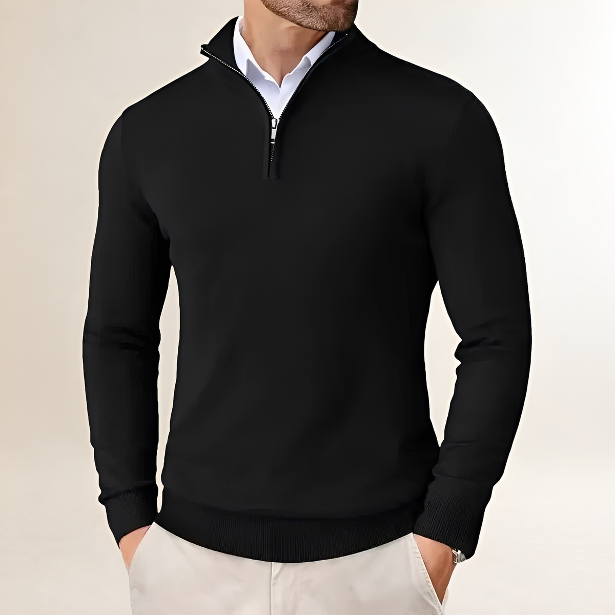 Suéter para hombre de medio-zip con ajuste clásico y puños acanalados