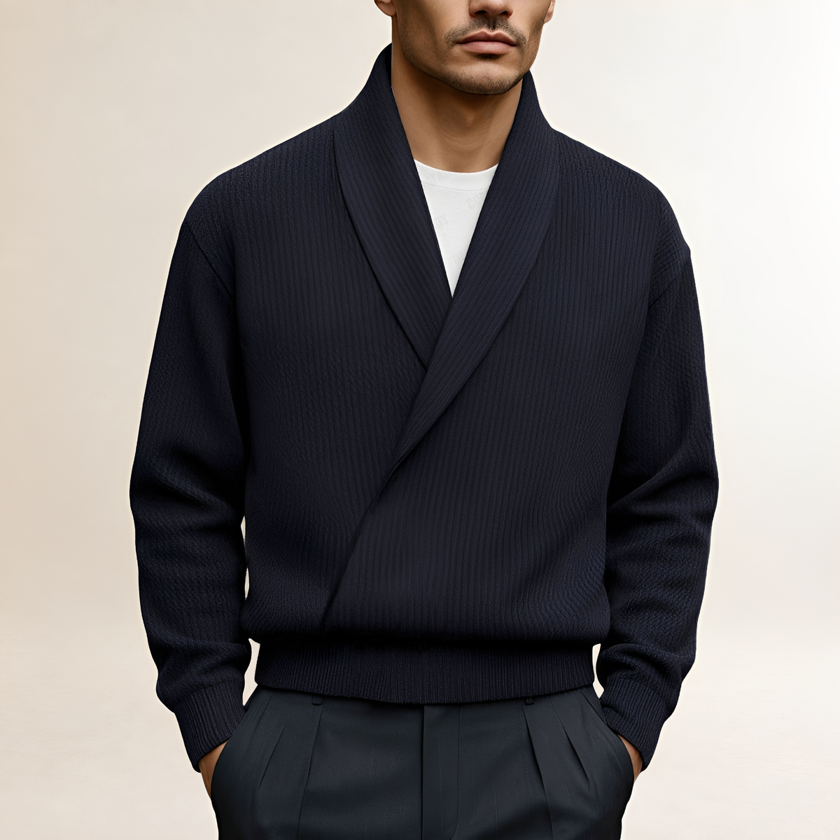 Suéter para hombre - Diseño envolvente con cuello shawl y mangas largas