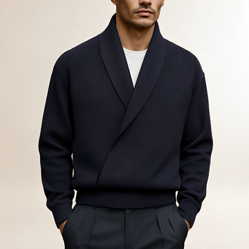 Suéter para hombre - Diseño envolvente con cuello shawl y mangas largas