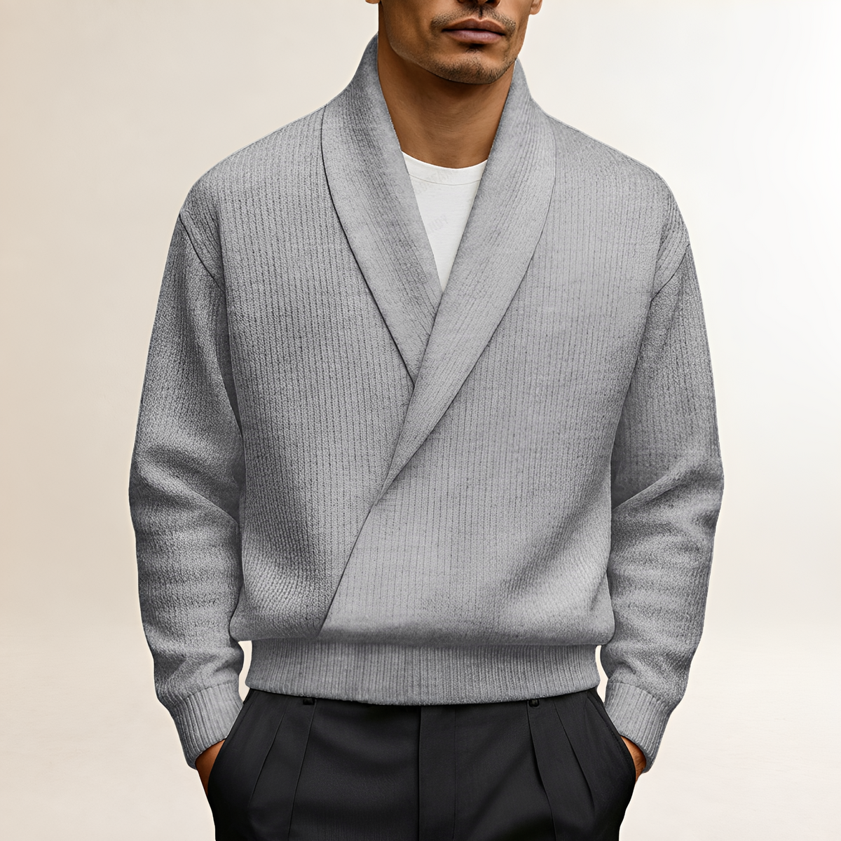Suéter para hombre - Diseño envolvente con cuello shawl y mangas largas