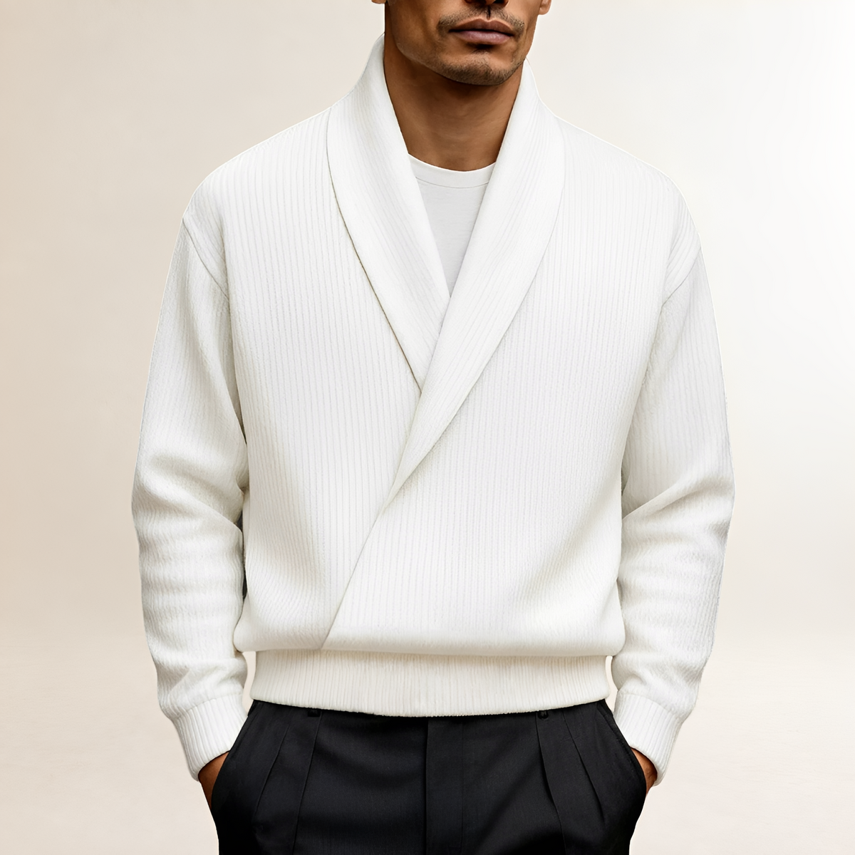 Suéter para hombre - Diseño envolvente con cuello shawl y mangas largas