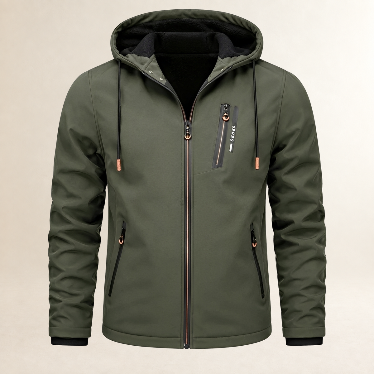 Sudadera con capucha hombre de cremallera completa, capucha desmontable y bolsillos cargo