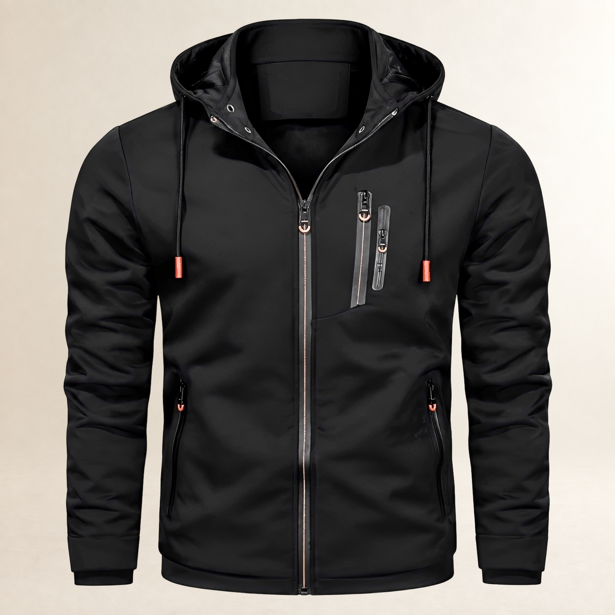 Sudadera con capucha hombre de cremallera completa, capucha desmontable y bolsillos cargo