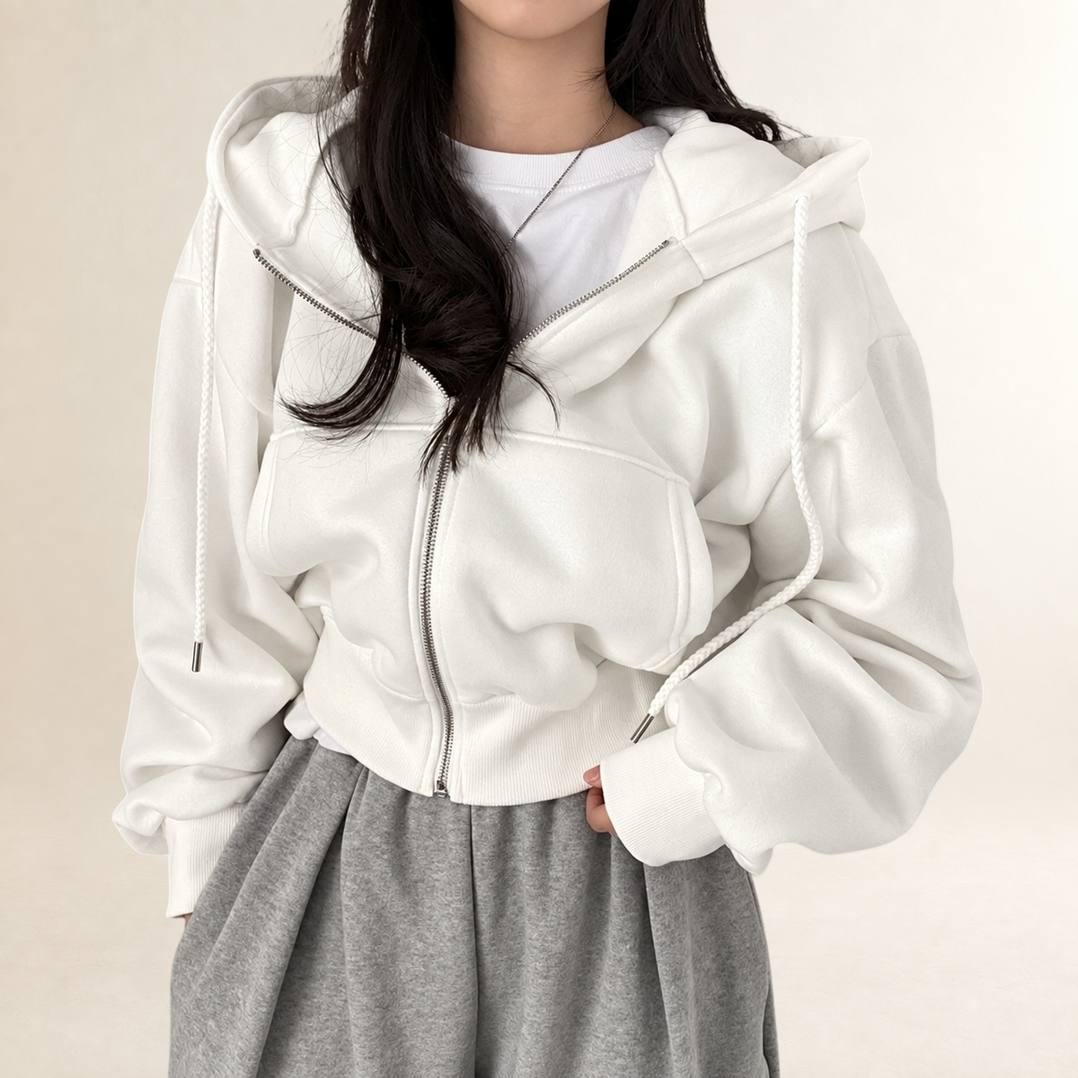 Sudadera con capucha mujer corta con cremallera y ajuste relajado - estilo athleisure