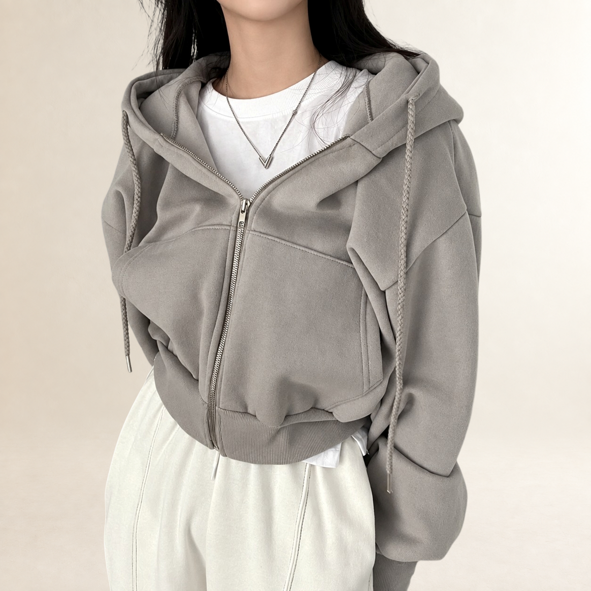 Sudadera con capucha mujer corta con cremallera y ajuste relajado - estilo athleisure