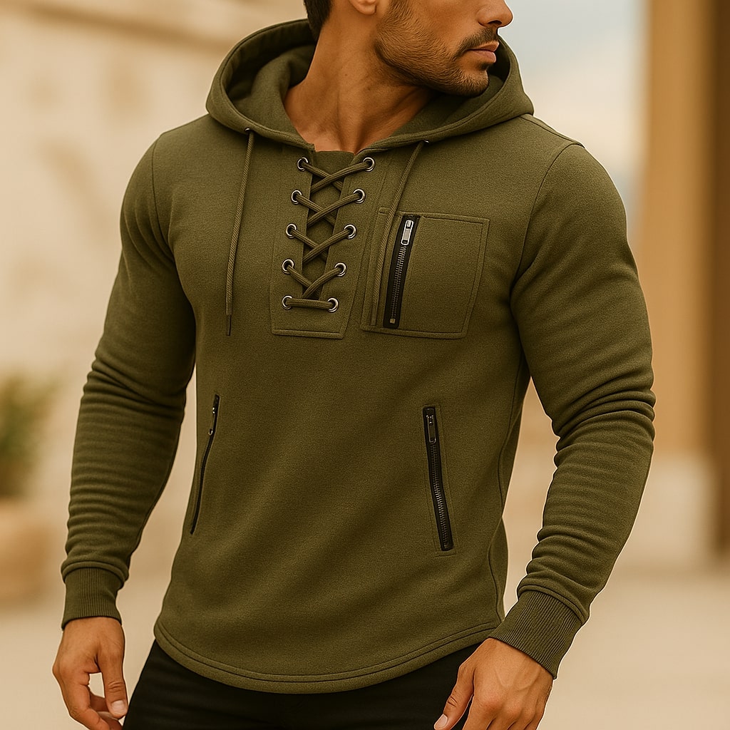 Sudadera con capucha para hombre con cordón y bolsillos con cremallera