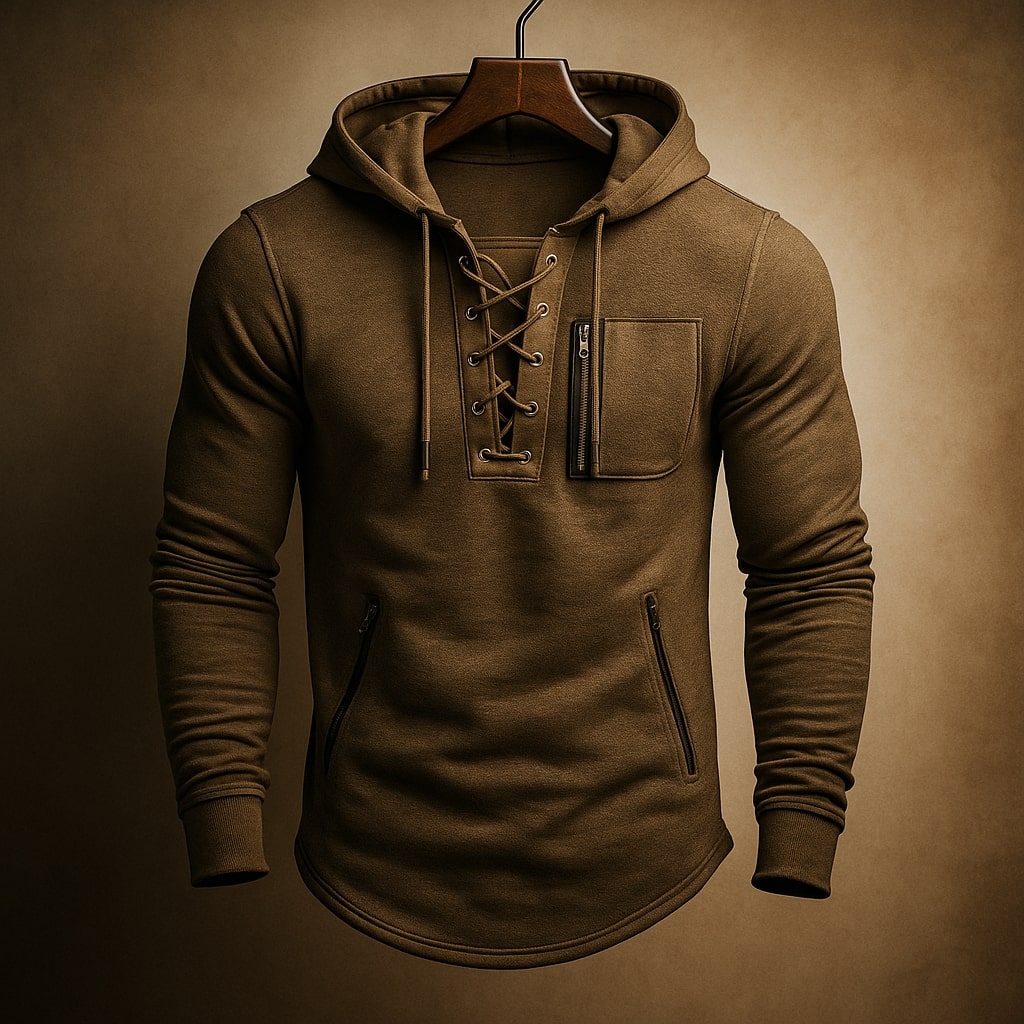 Sudadera con capucha para hombre con cordón y bolsillos con cremallera