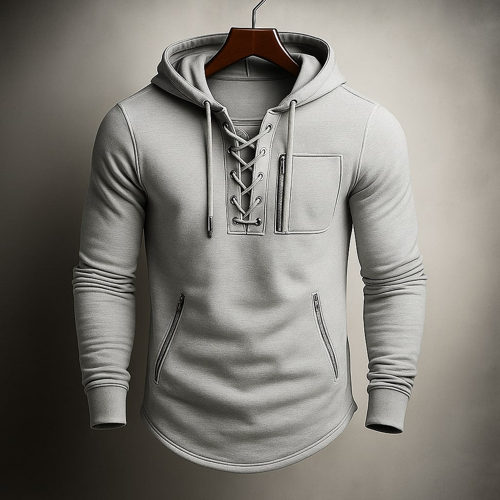 Sudadera con capucha para hombre con cordón y bolsillos con cremallera