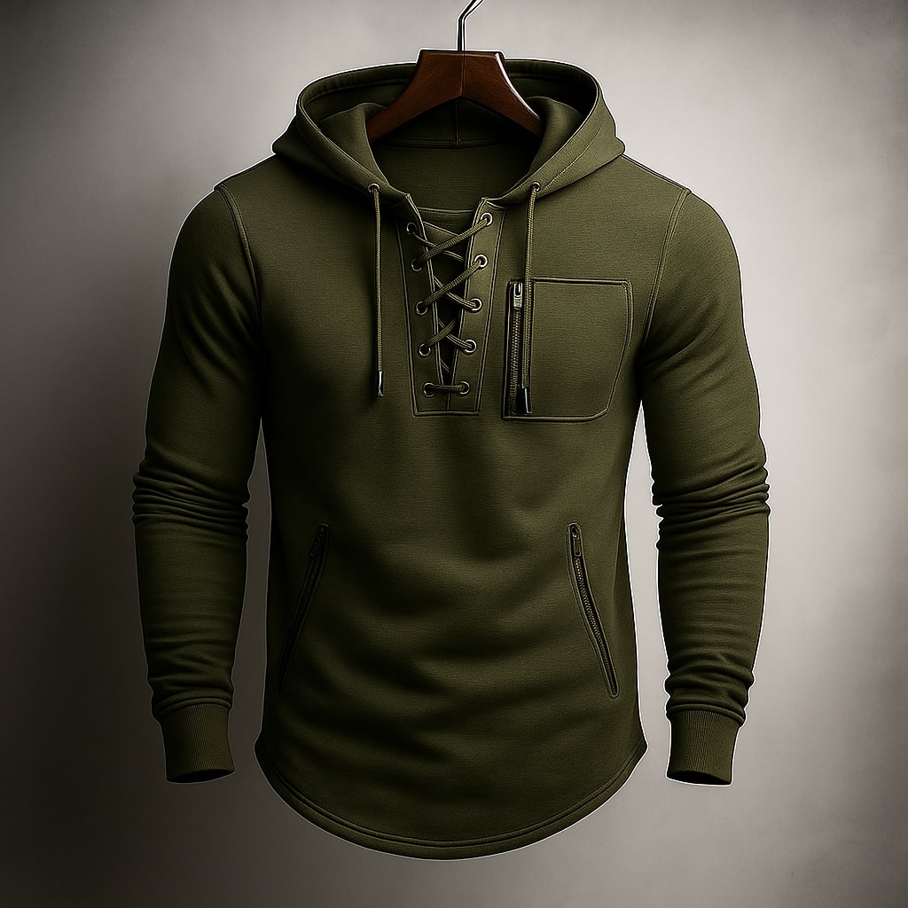 Sudadera con capucha para hombre con cordón y bolsillos con cremallera