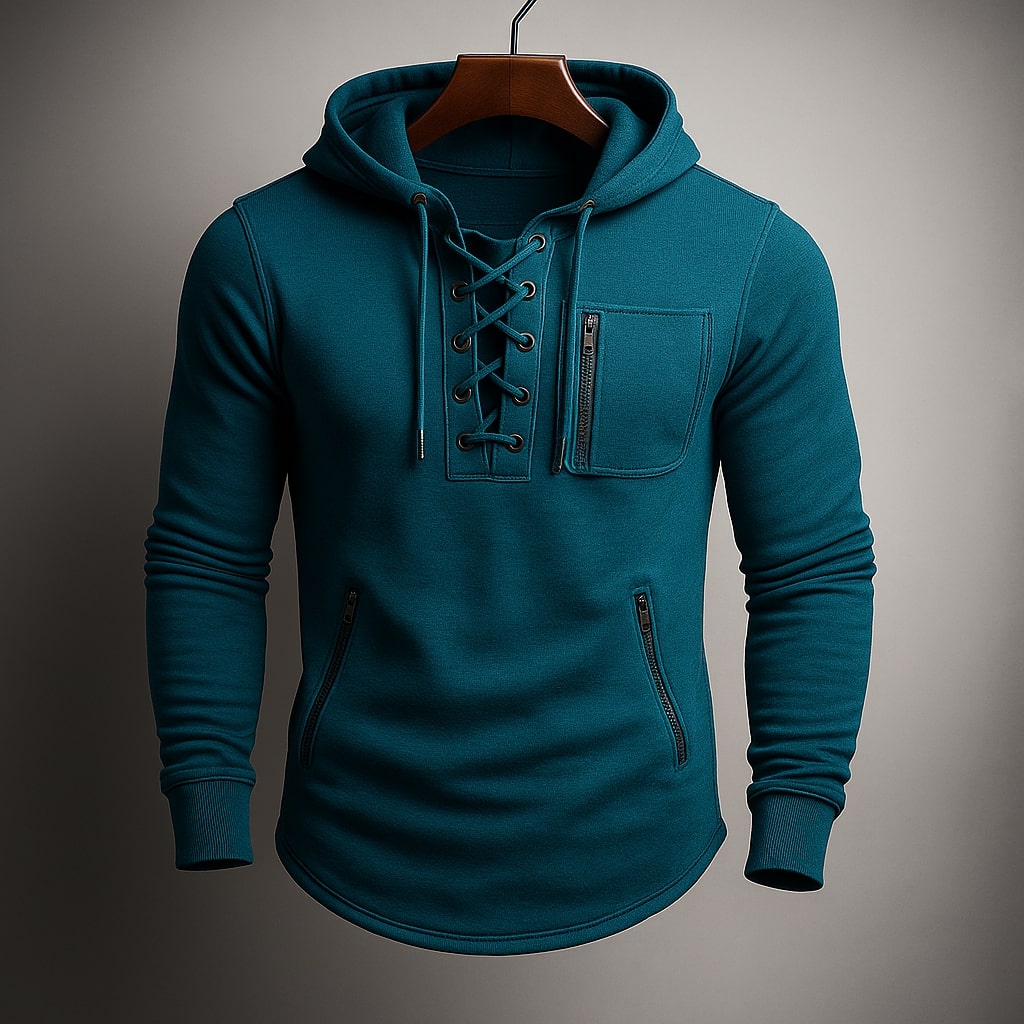 Sudadera con capucha para hombre con cordón y bolsillos con cremallera