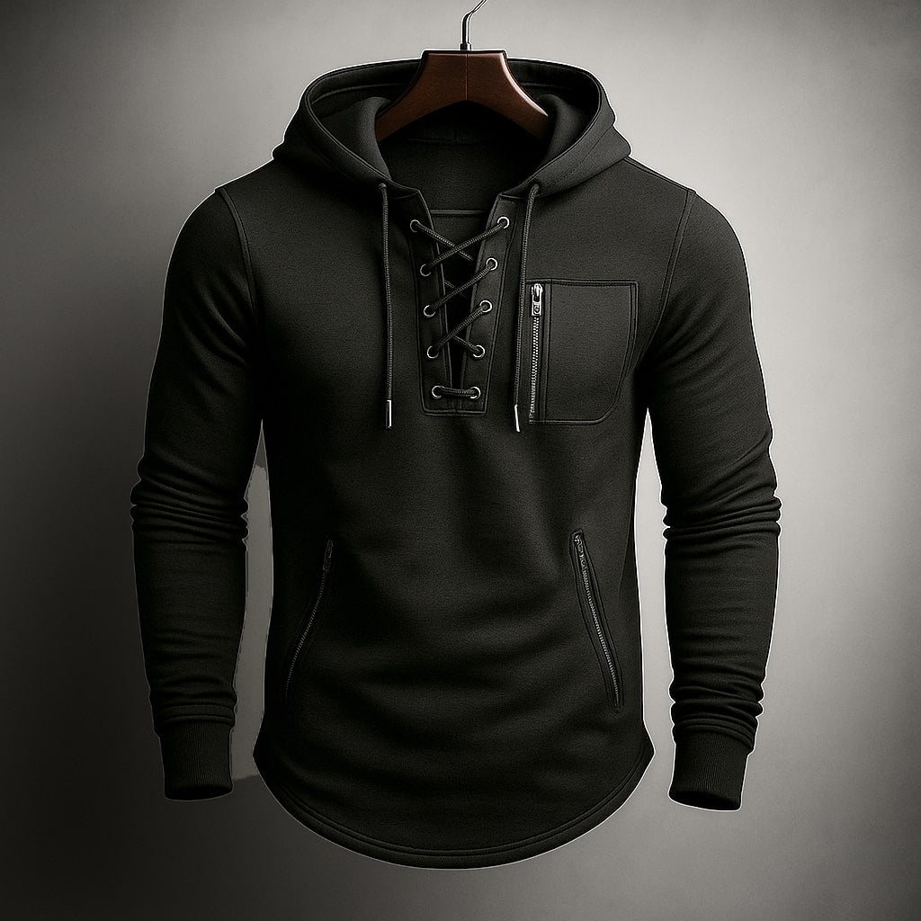 Sudadera con capucha para hombre con cordón y bolsillos con cremallera