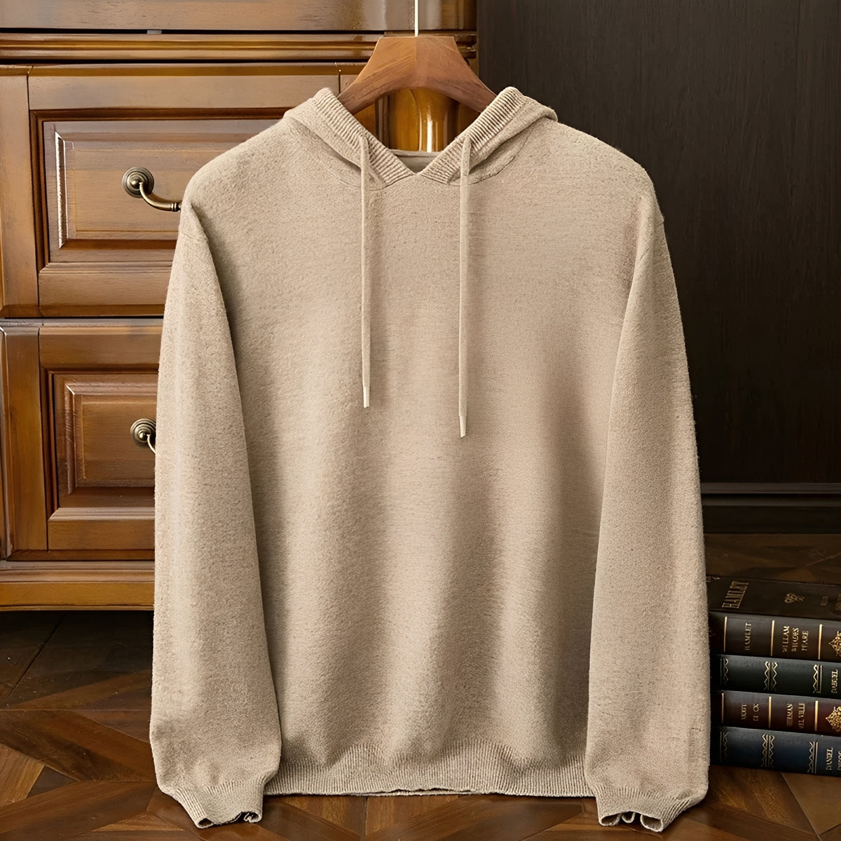 Sudadera con capucha para hombre con escote en V y cordón ajustable - Manga larga