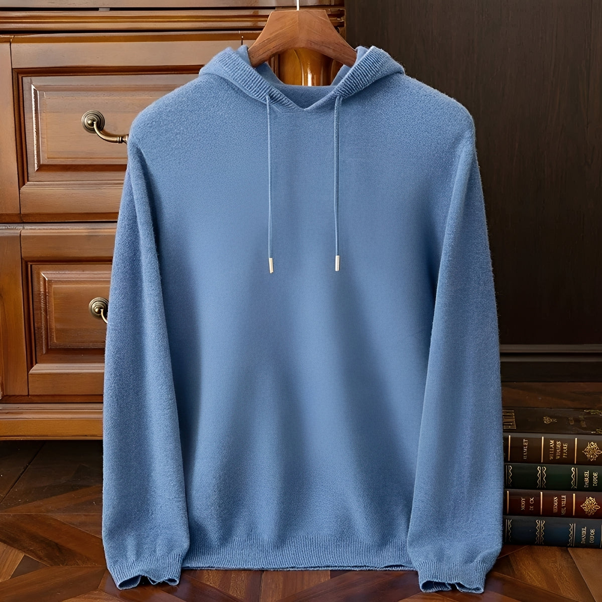 Sudadera con capucha para hombre con escote en V y cordón ajustable - Manga larga