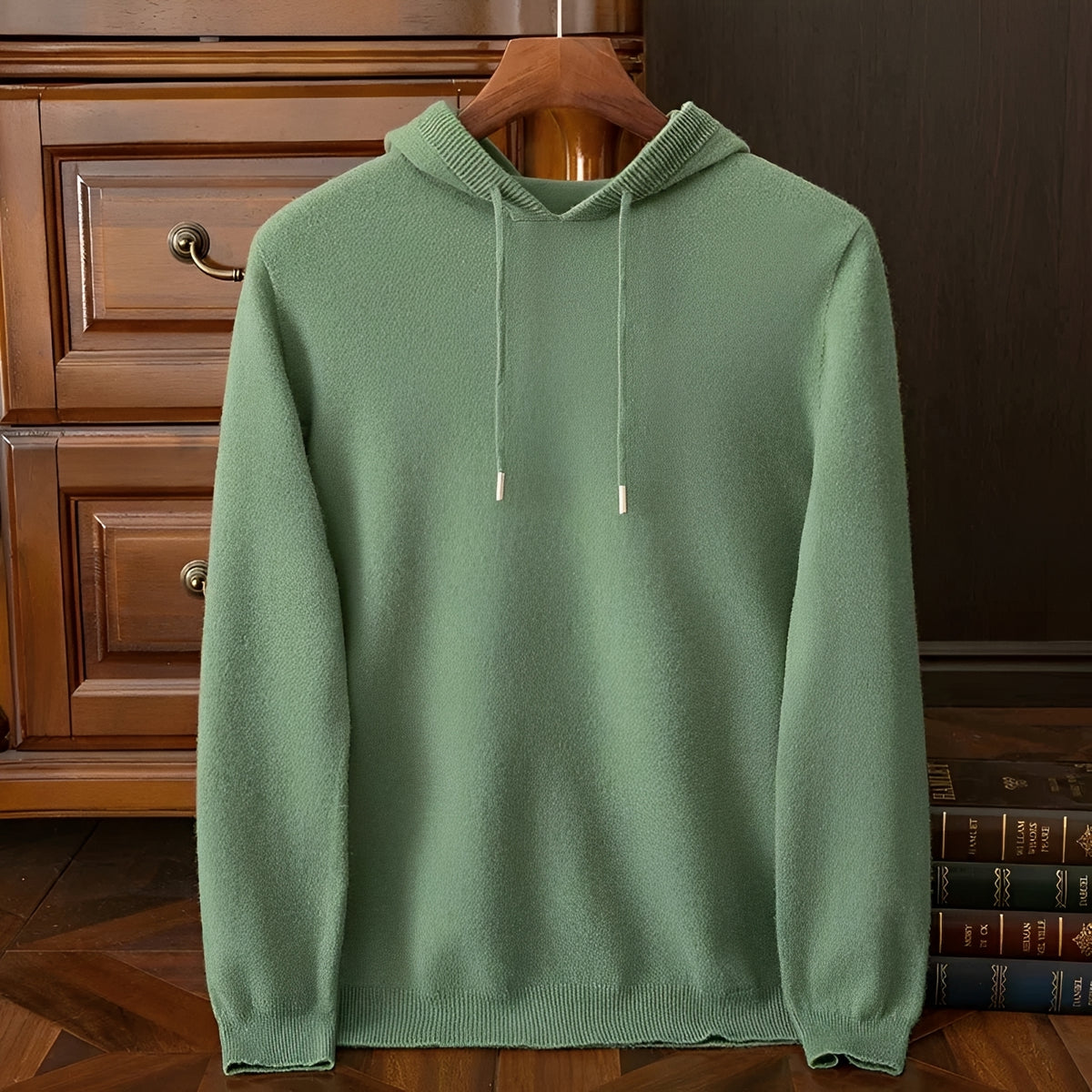 Sudadera con capucha para hombre con escote en V y cordón ajustable - Manga larga