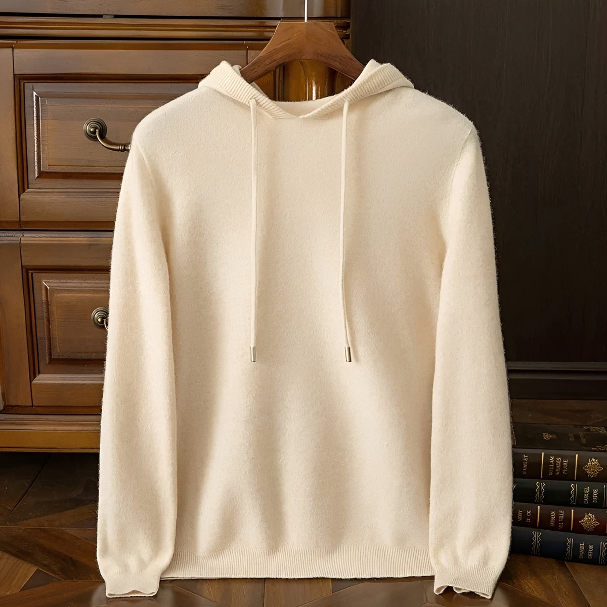 Sudadera con capucha para hombre con escote en V y cordón ajustable - Manga larga