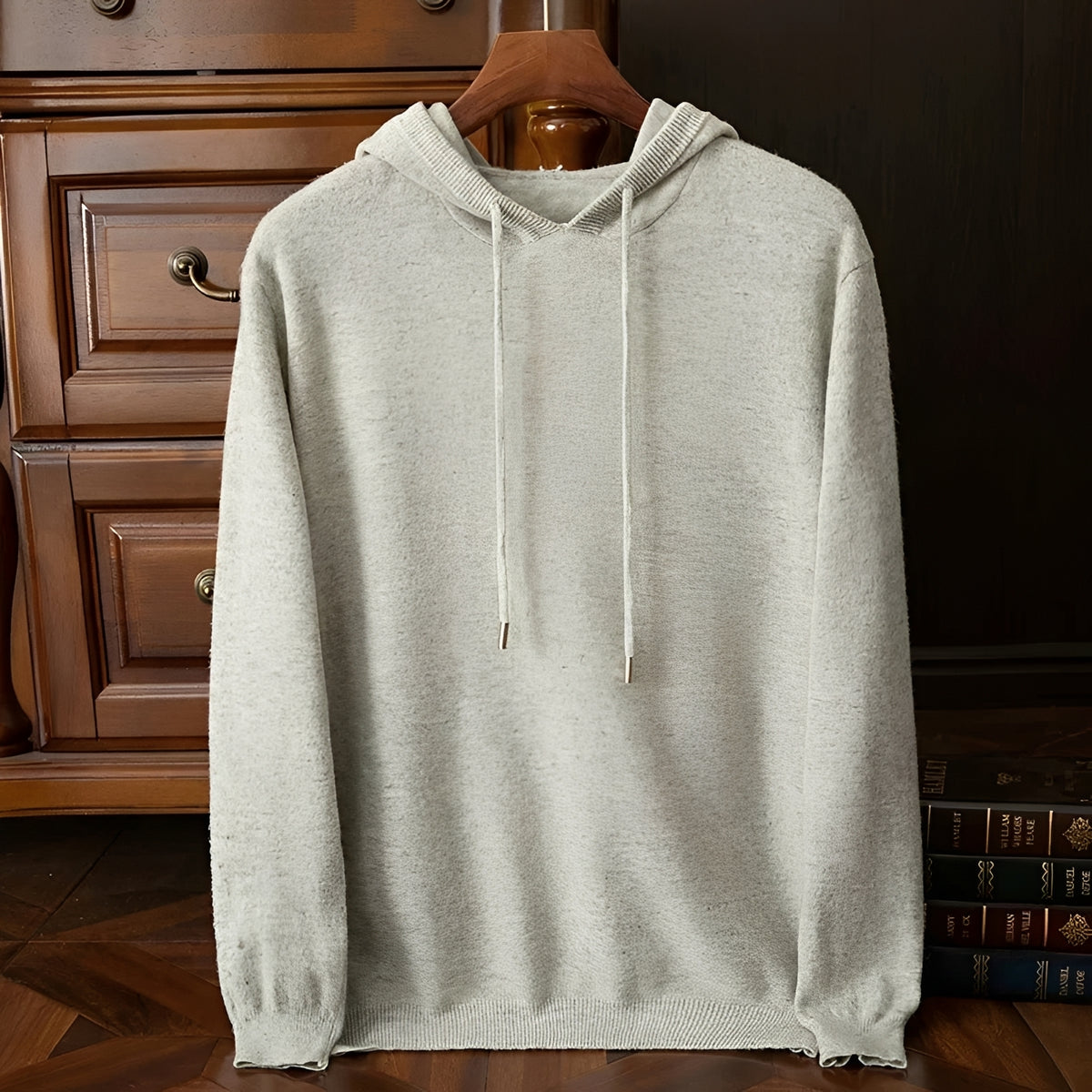Sudadera con capucha para hombre con escote en V y cordón ajustable - Manga larga