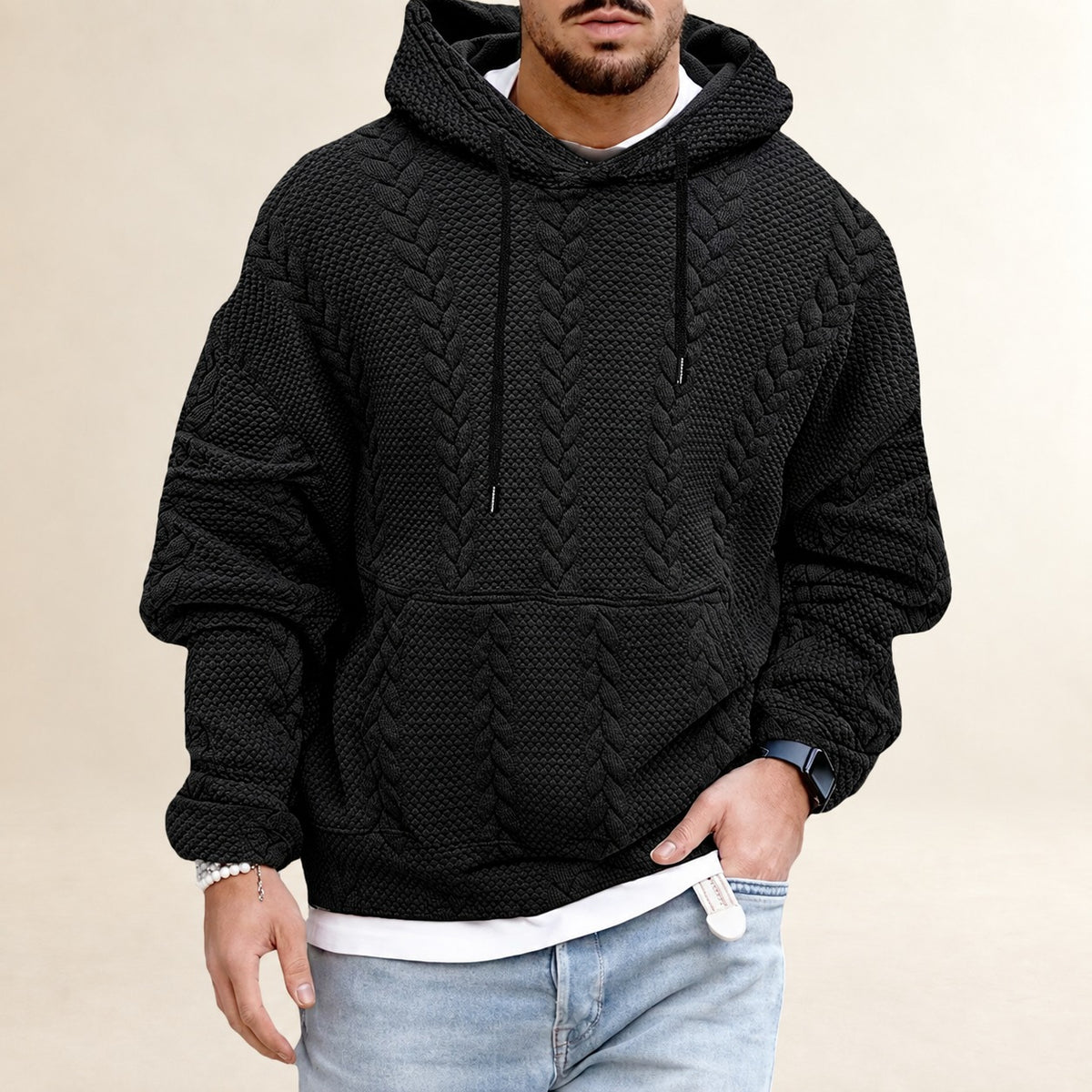 Sudadera con capucha para hombre de diseño texturizado y corte holgado