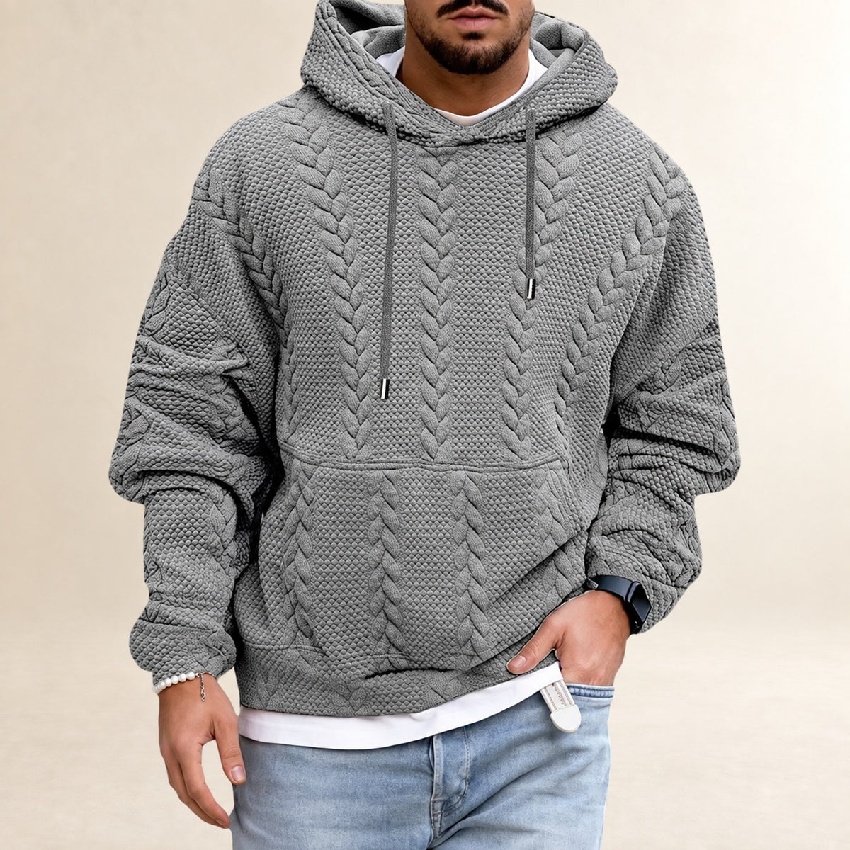Sudadera con capucha para hombre de diseño texturizado y corte holgado