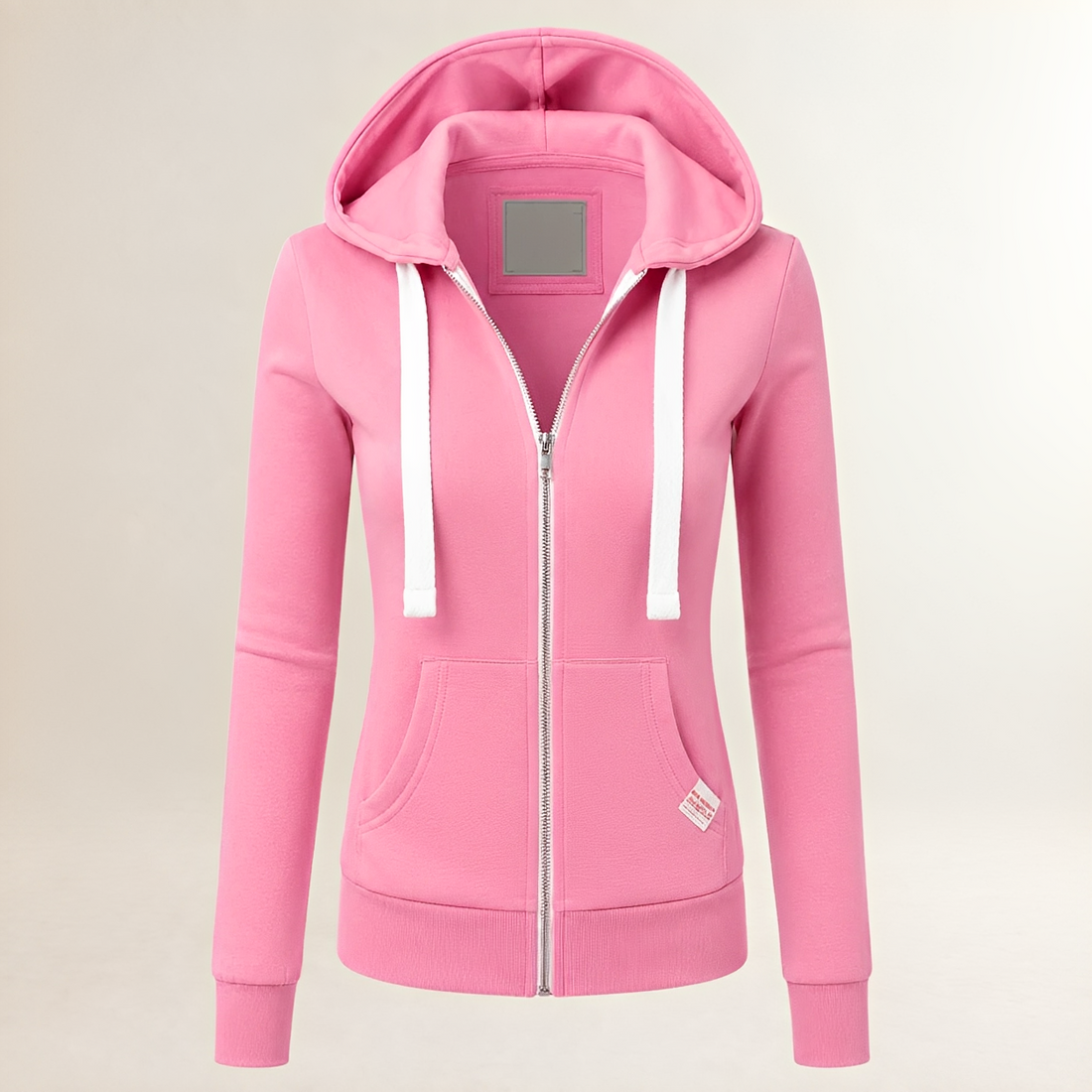 Sudadera con capucha para mujer ajustada cierre completo bolsillo canguro manga larga