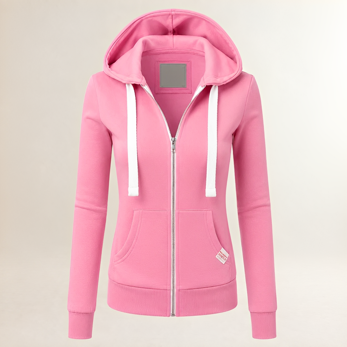 Sudadera con capucha para mujer ajustada cierre completo bolsillo canguro manga larga